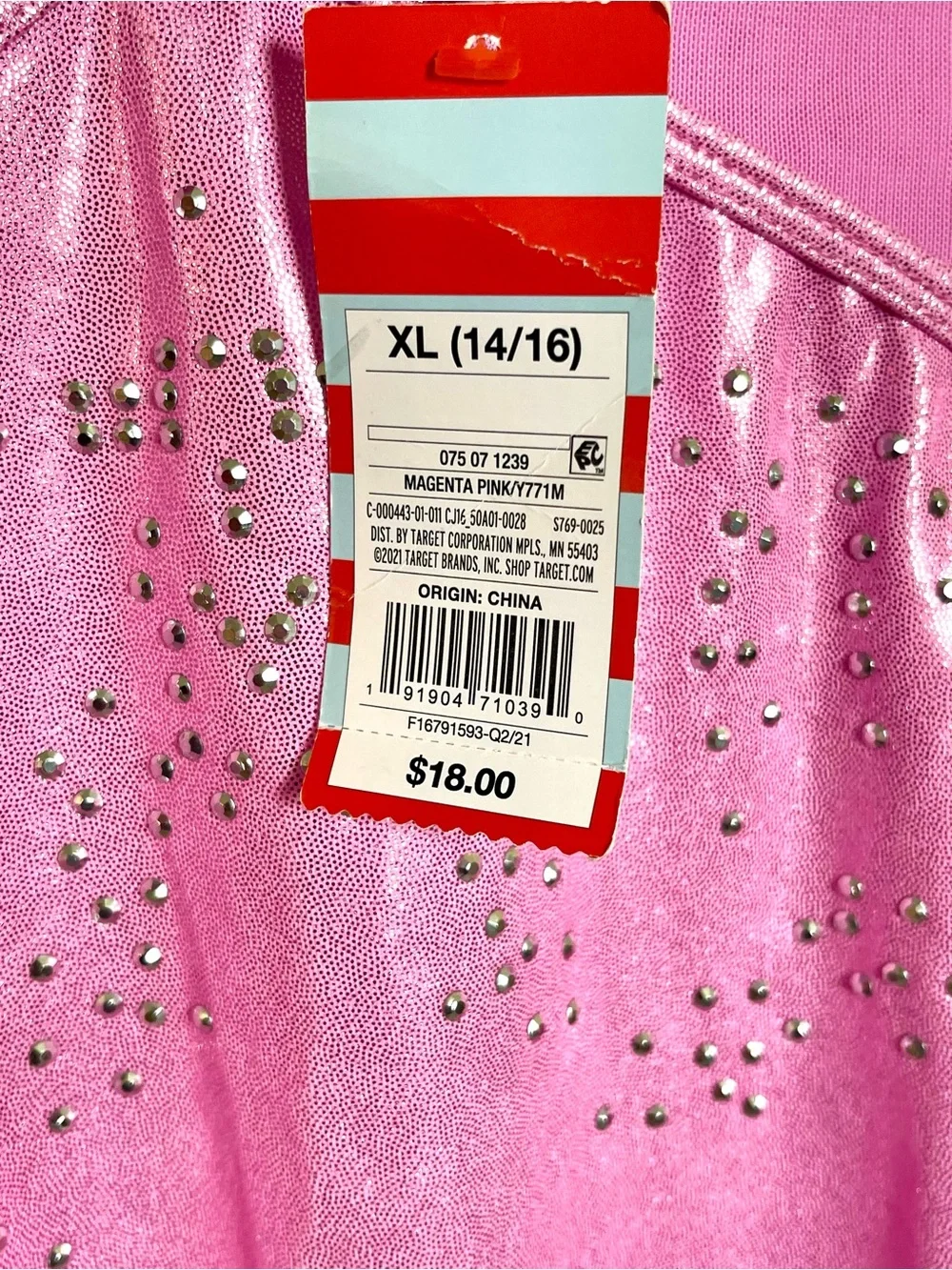 Cat & Jack Gymnastics Dance Leotard NWT Girls Shimmer Pink Rhinestone XL 14/16